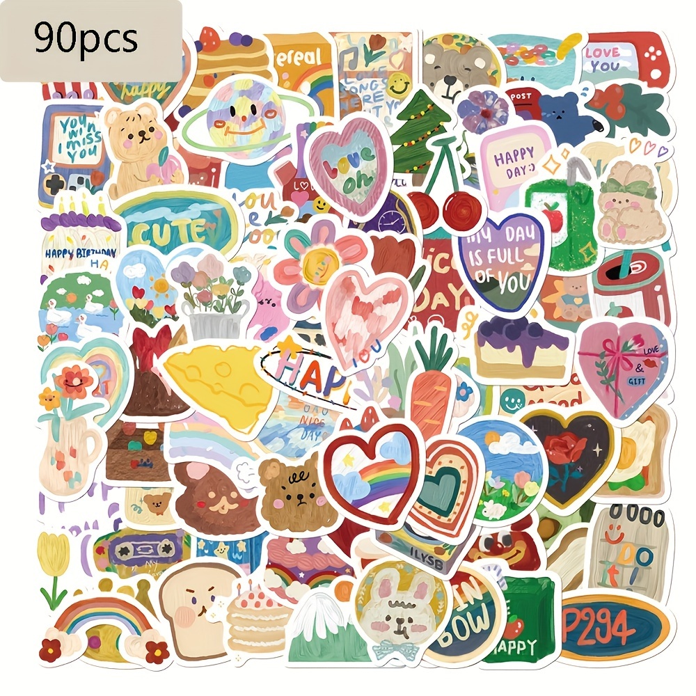 90pcs Korean Watercolor Stickers Cute Landscape Stickers Diy Cell Phone Handbook Material Seal Stickers