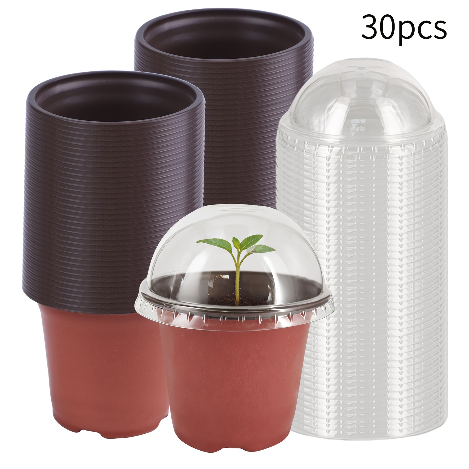 TEMU Lot de 30 pots de pépinière de 3,5 pouces avec d'humidité, pots de démarrage de graines avec couvercles transparents, mini contenants de