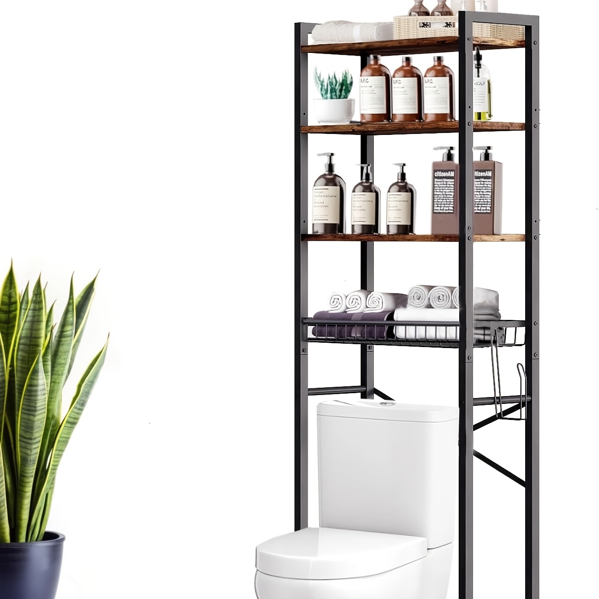 reliable 5-Tier Adjustable Over The Toilet Bathroom Organizer Shelf | Brown, Freestanding Iron Shelf with Toilet Paper Holder and 4 Hooks, Spray Paint End 11 5-Tier Adjustable Over The Toilet Bathroom Organizer Shelf | Brown, Freestanding Iron Shelf with Toilet Paper Holder and 4 Hooks, Spray Paint End