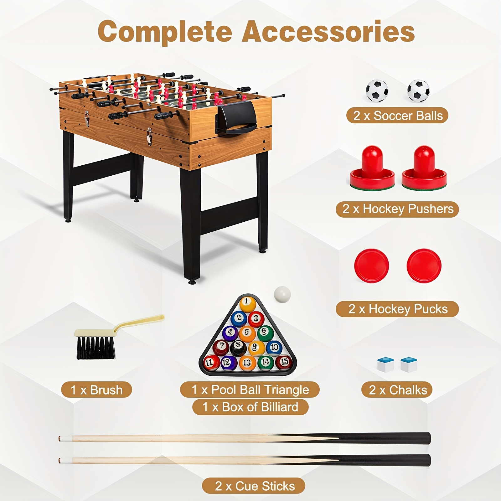 TEMU 48'' 3-in-1 Multi Combo Game Table Foosball Soccer Billiard Slide Hockey For Kids