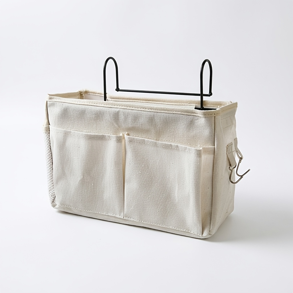 TEMU 1 pièce Sac de rangement mural suspendu 30 x 10 x 19 cm, poche organisatrice avec crochets en métal pour lit de dortoir, bureau, lit , livres,
