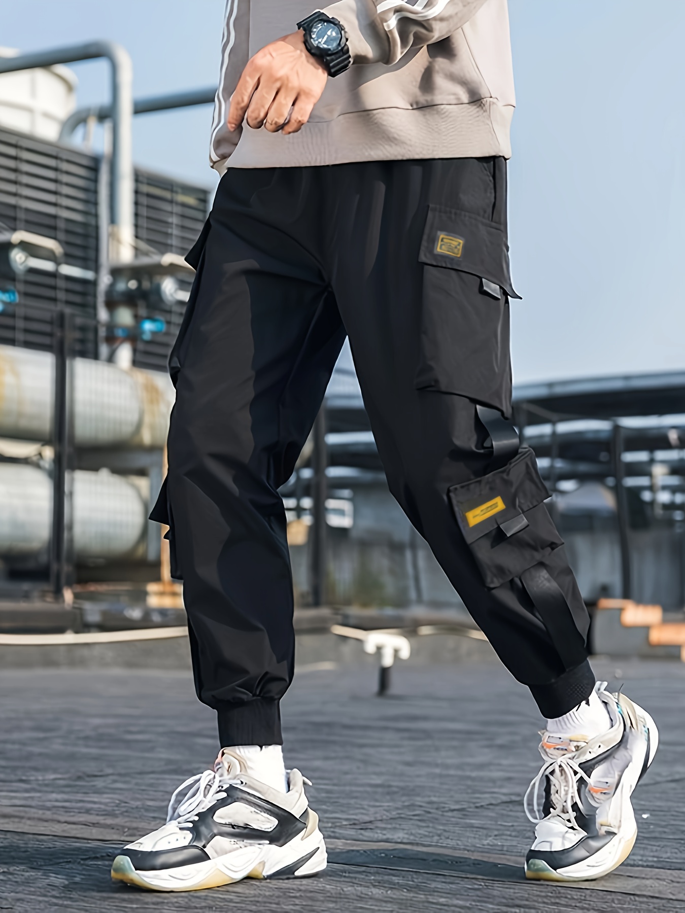 Pantalones Cargo para Hombre con Múltiples Bolsillos Cintura Elástica con  Cordón, Estilo Jogger y Ajustado en Tobillo No El