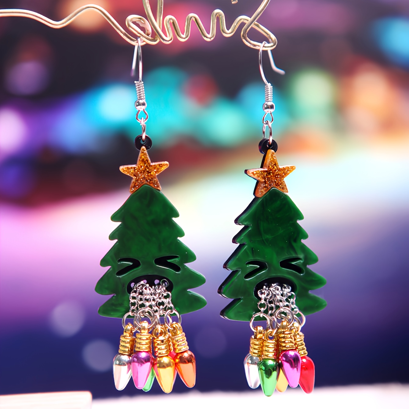 TEMU Vibrant Holiday Earrings Shaped Like Christmas Trees, Featuring Lights And Stars, Ideal For Festive Gatherings. Unique Earrings Make A Wonderful