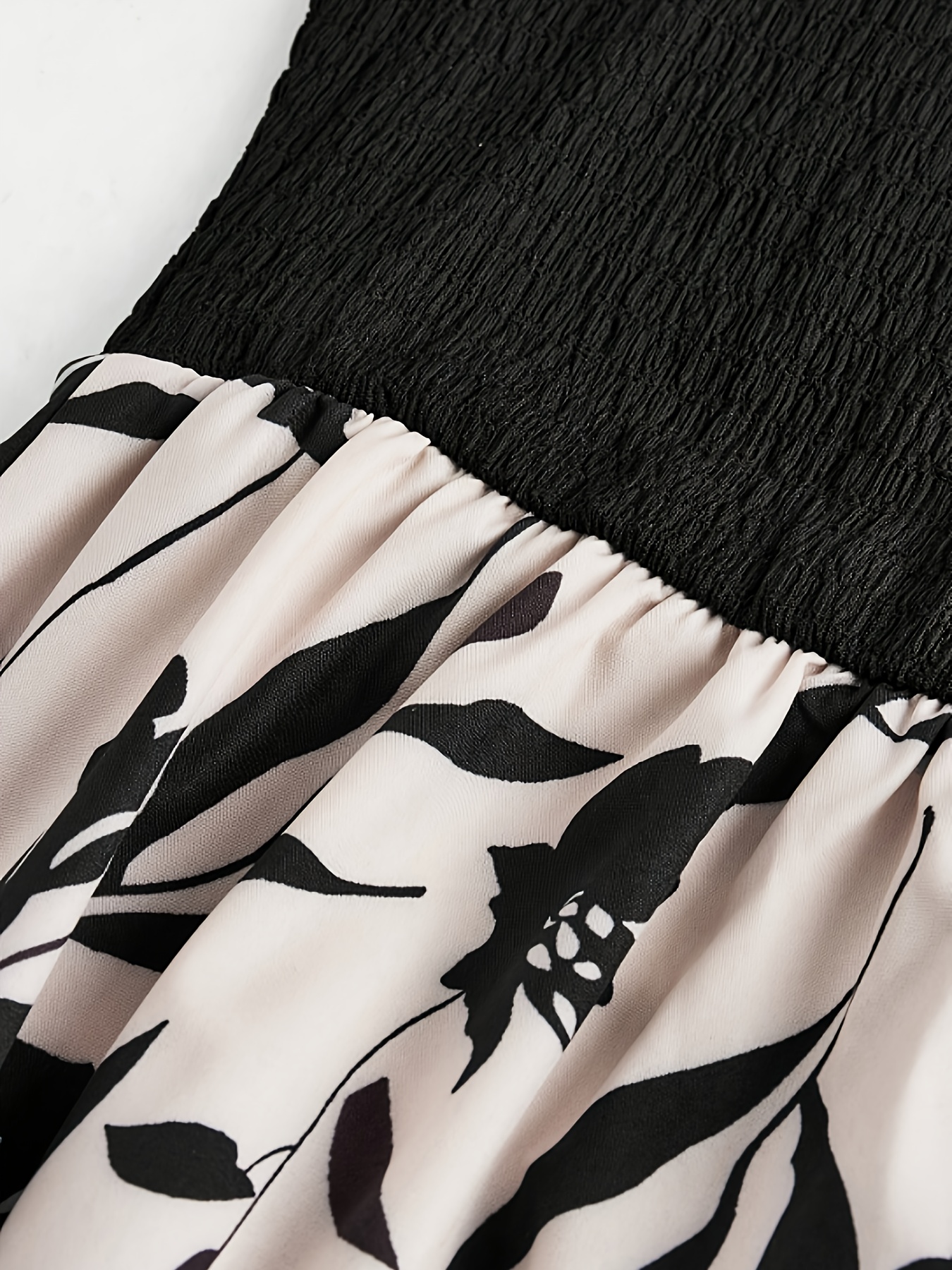 שמלה ארוכה אלגנטית עם הדפסה פרחוני לנערות - שחור ובז' פרחוני, אירוע רשמי ויומית מכונה, חצאית, א-מגורת מתכת, חצאית. לכביסה למסיבות, חתונות, בית ספר - תלבושות אביב/סתיו, לבוש למסיבה, חומר לא שקוף, מלתחת סתיו, בד עמיד, צעיר