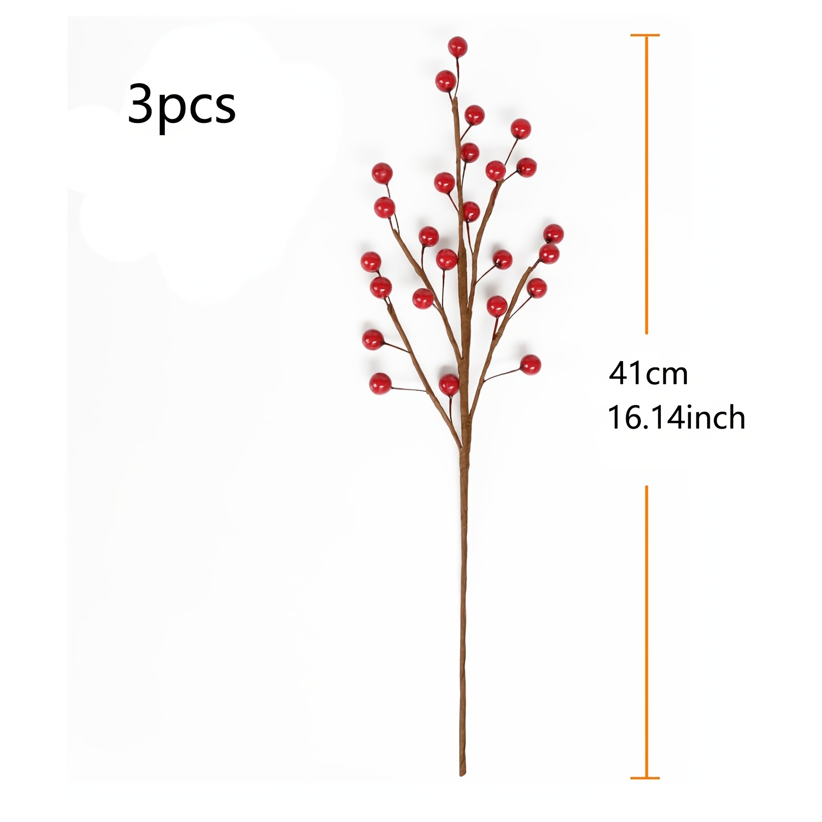 TEMU 3pcs Red Stems For Christmas Tree, Faux Greenery Picks And Sprays As Holiday Decorations, Berry Garland Planter Filler Branches For Evergreen