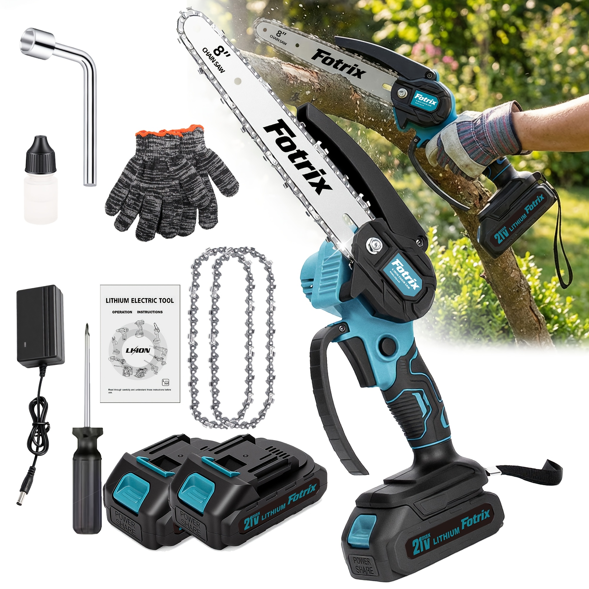 TEMU [] 8-inch Mini Cordless Chainsaw With 1 Battery, Upgraded High-hardness Chain, One-handed Portable Saw For Garden Pruning, Bush Trimming &