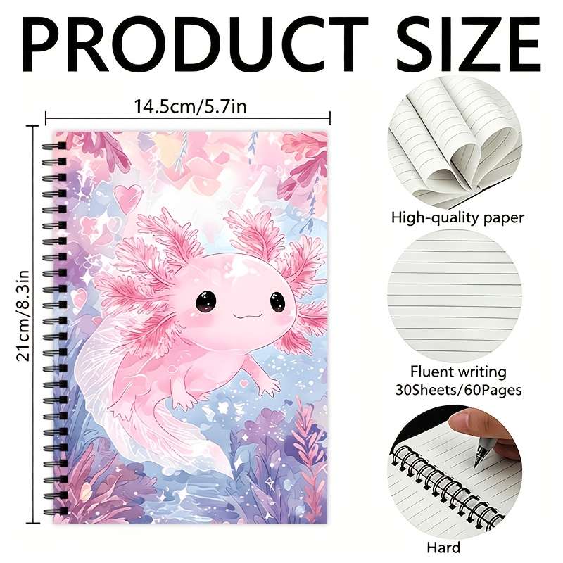TEMU Carnet Aquarelle Axolotl Rose, 60 avec 30 Pages Intérieures, Carnet Animaux, Livre de Notes, Cadeau Idéal pour la Rentrée Scolaire et Noël