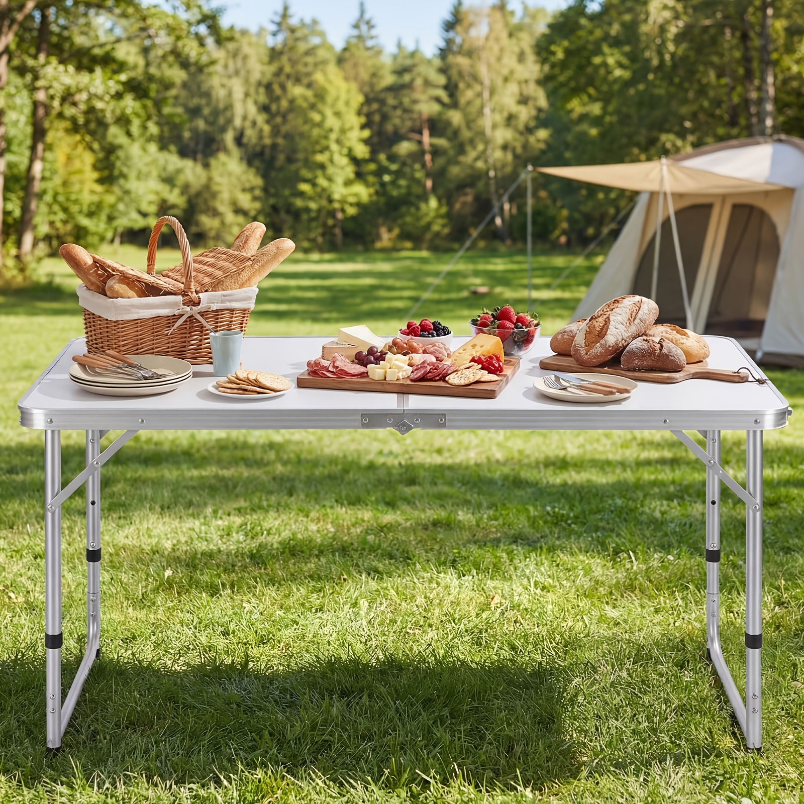 Adjustable Height Folding Aluminum Alloy Table, Plastic Rv Luggage Table, Portable Lightweight Folding Outdoor Multi-functional Table, Suitable For Picnic Party Barbecue Gatherings