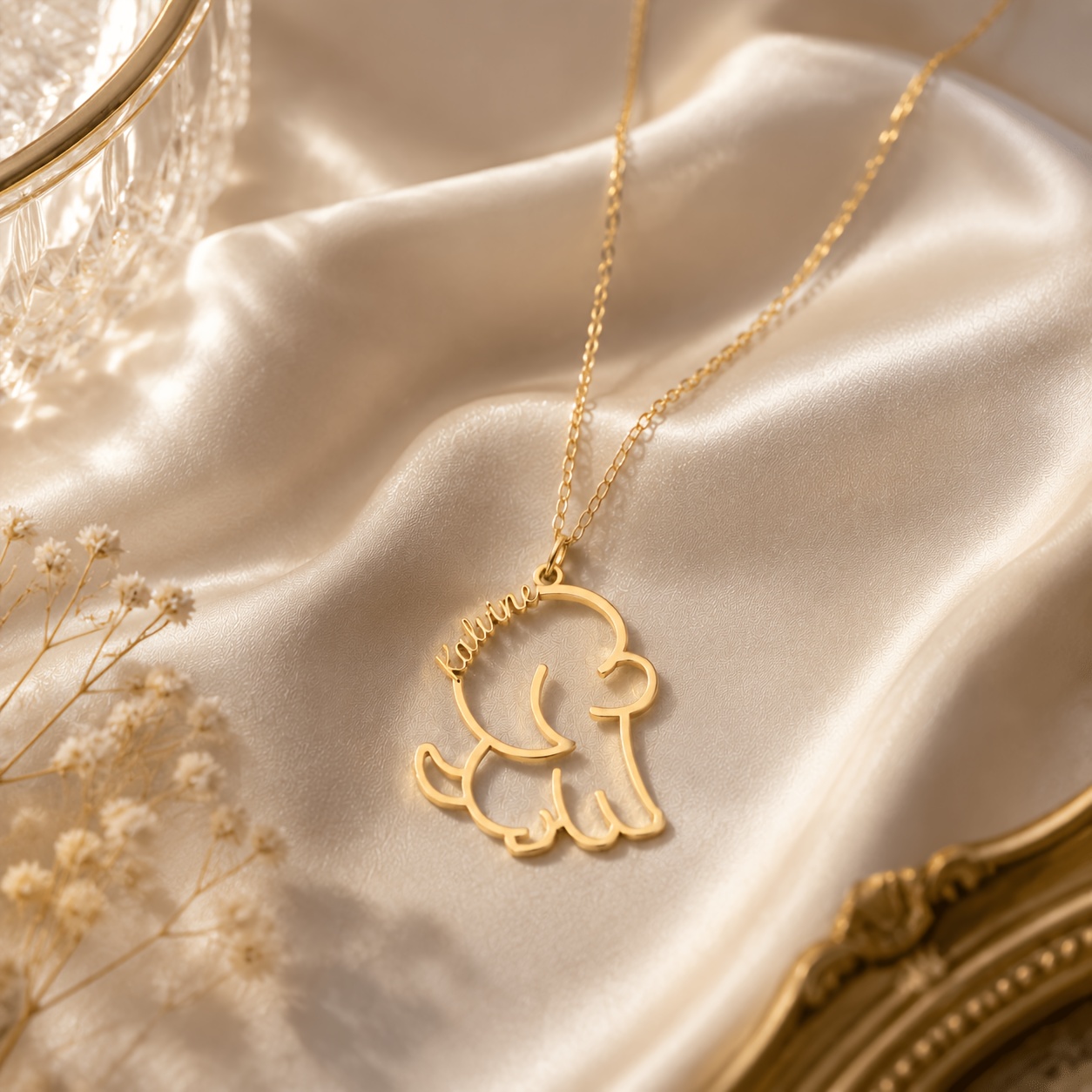 Custom Personalized Puppy Outline Necklace, 18K Golden Plated