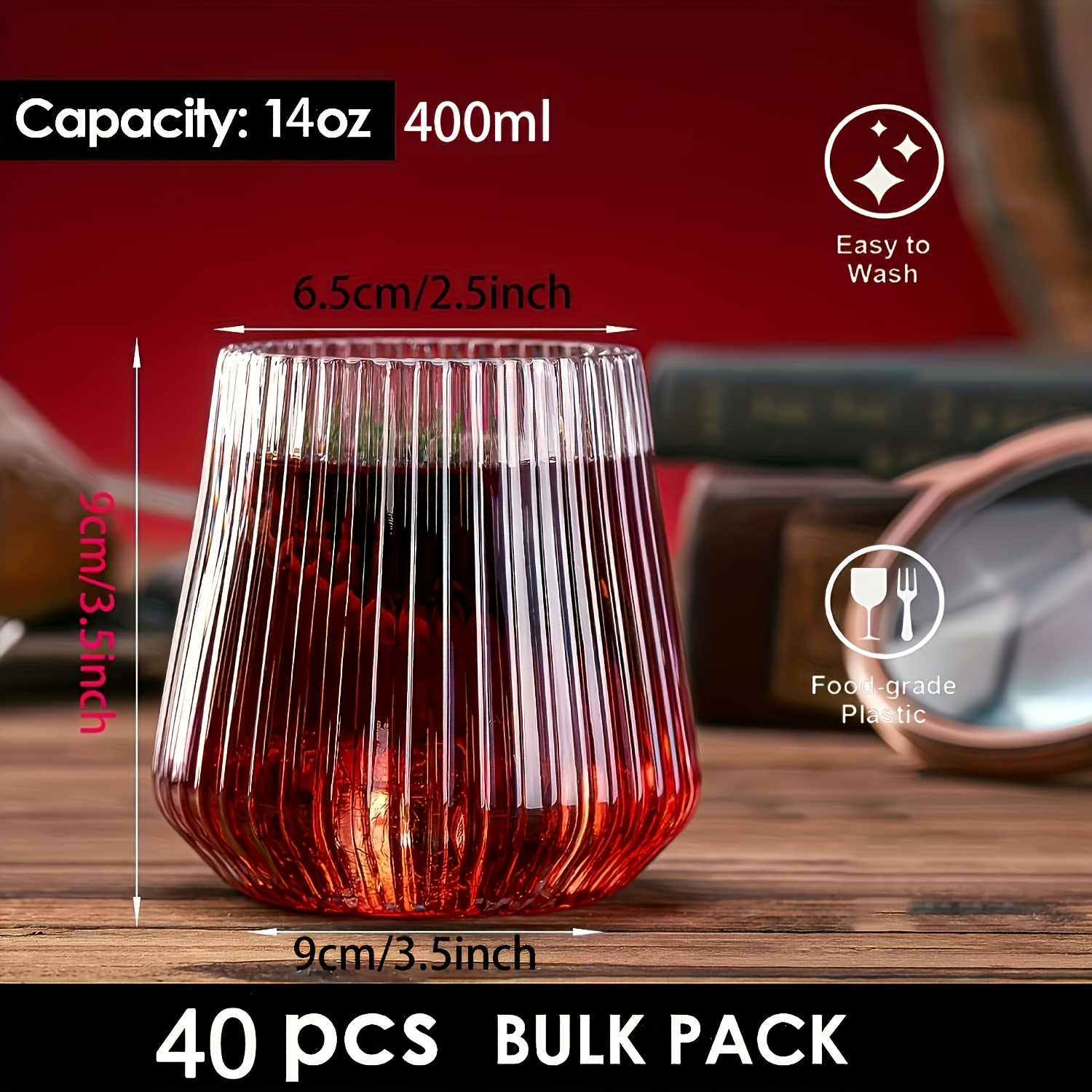 40pcs vintage striped plastic wine glasses shatterproof - Temu