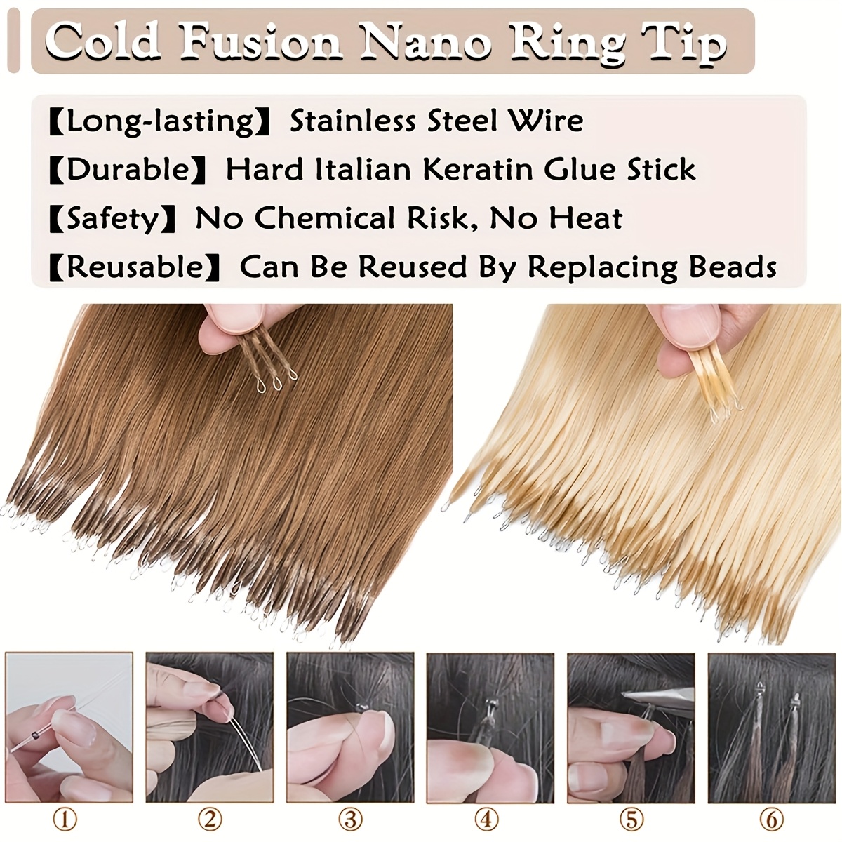 0 7g strand nano rings human hair extensions 50pcs micro links hair nano bead prebonded straight blonde hair details 1