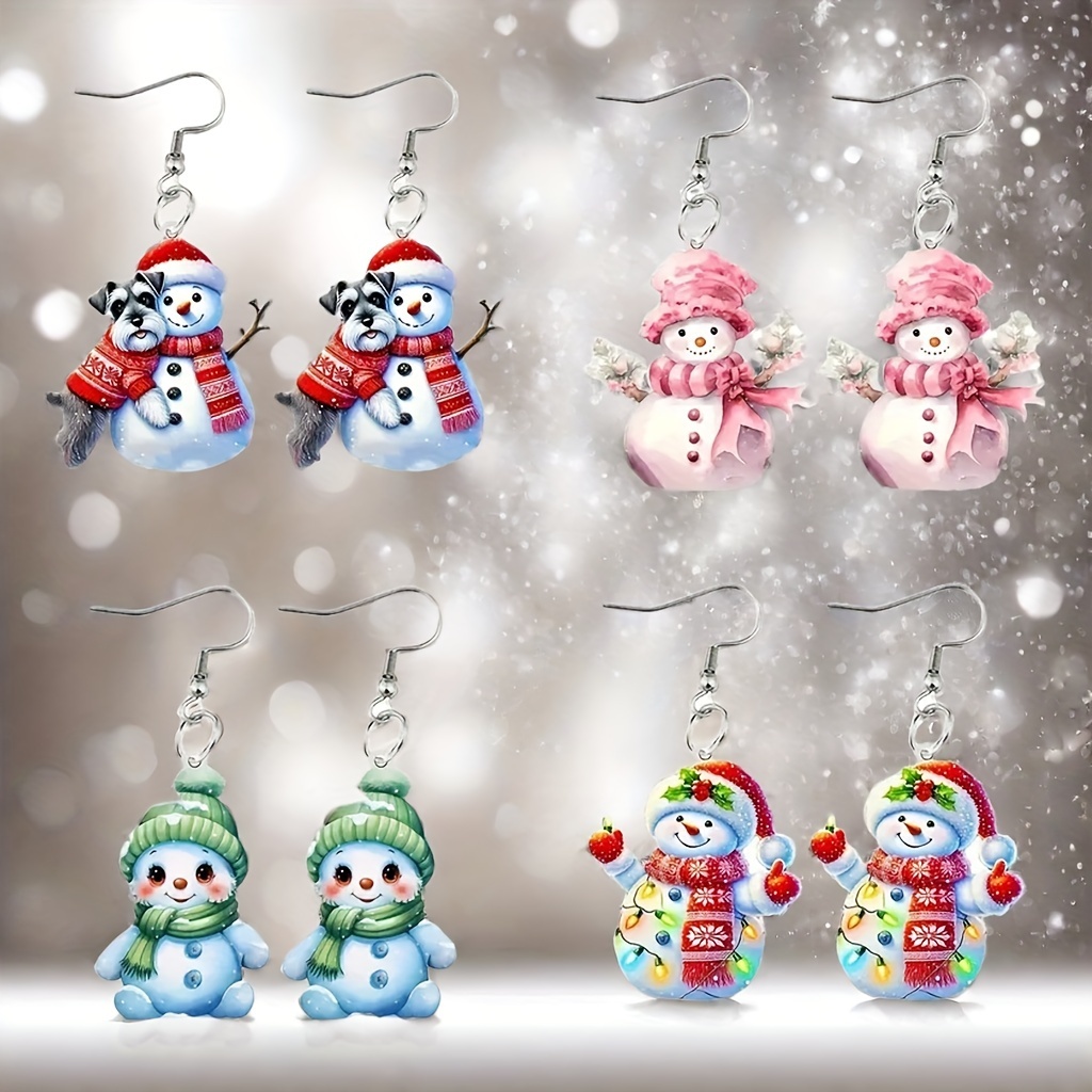 

4pairs Christmas Snowman Set - Drop & For Women - Jewelry For & -.