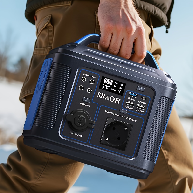 Image of Sbaoh 300w Portable Power Station (blue)-296wh/80000mah Solar Generator, &13 Output Ports With Led Light, For Camping/travel/emergency Backup