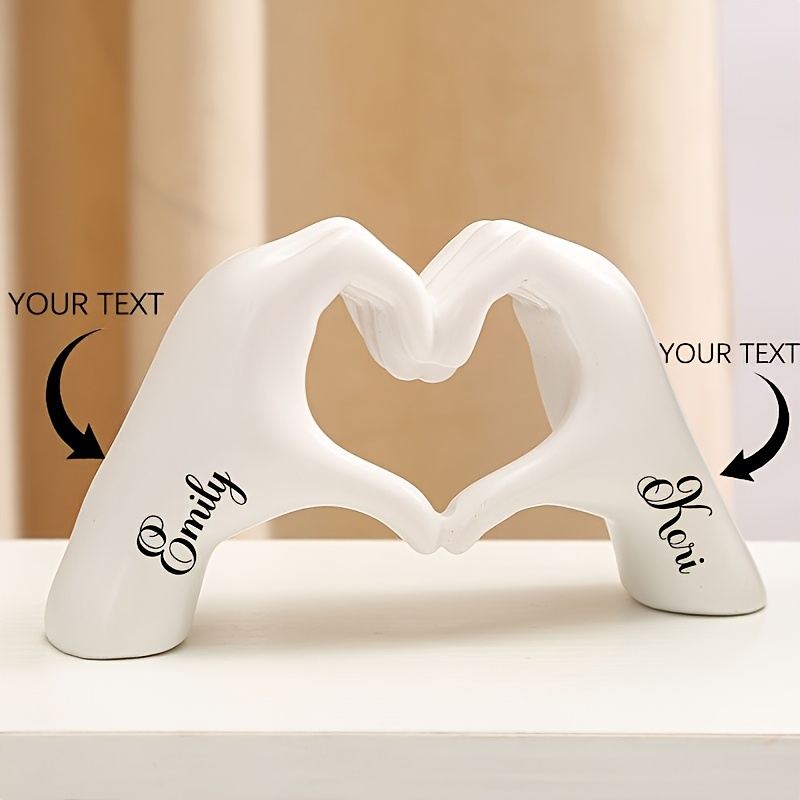 TEMU 1pc Resin Home Desktop Hand-in-heart Sculpture Ornament, Customizable With Personalized Text, Suitable As A Gift For Family, , Or . Ideal For