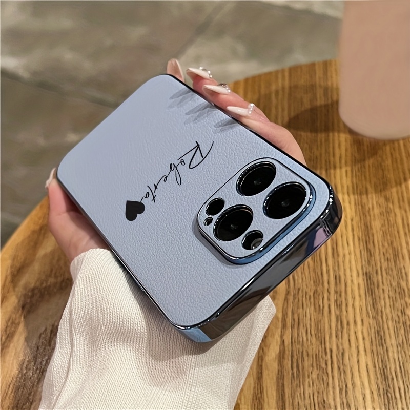 Personalized Customized DIY Name Phone Case Compatible with iPhone 16 15 14 13 12 11 Pro Max Luxury Litchi Faux Leather Plating Bumper Cover 16 15 14 13 12 11 Pro Max
