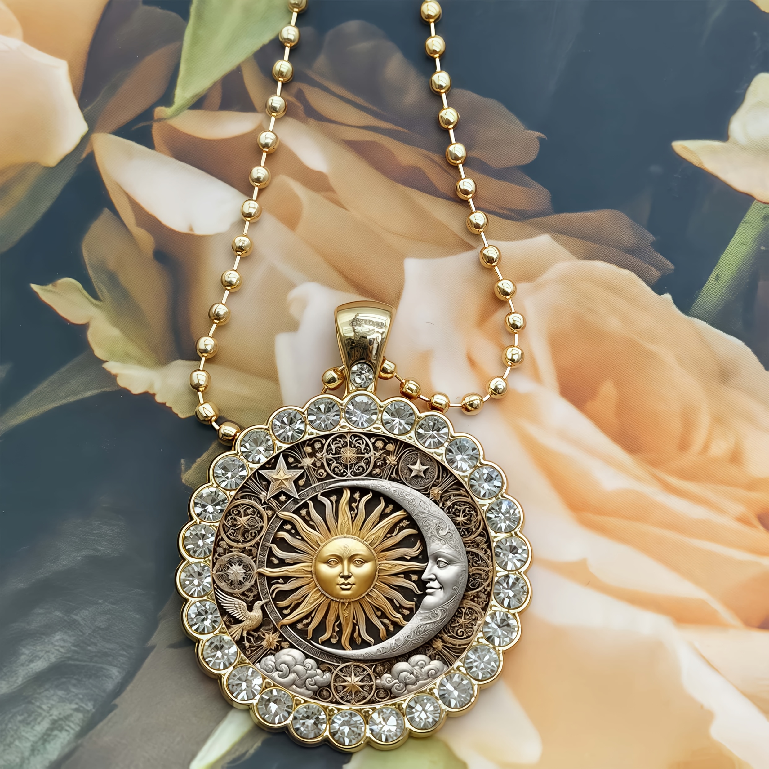 Image of 1pc Mysterious Vintage Golden Geometric Sun And Moon Pendant Keychain, Suitable For , Everyday Parties, And Dances, With Exquisite Details, Fashionable Accessory, Statement Piece, Perfect Gift