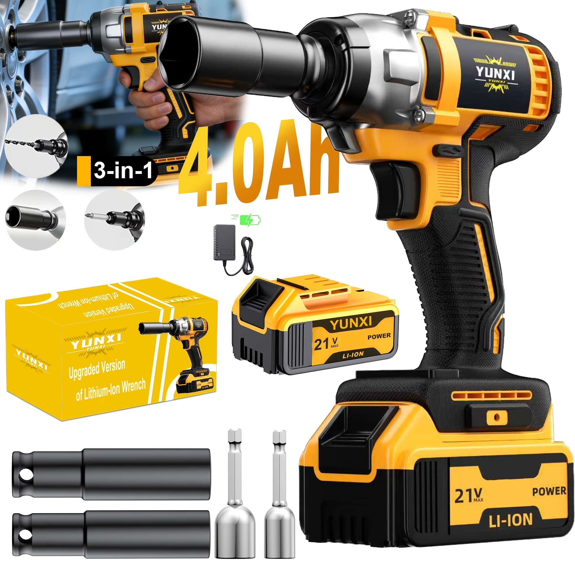 TEMU 21v Powerful Cordless Lithium Battery Impact Wrench, Multifunctional Wrench, Wireless Wrench, Can Tighten Screws, Grip, Suitable For Automotive