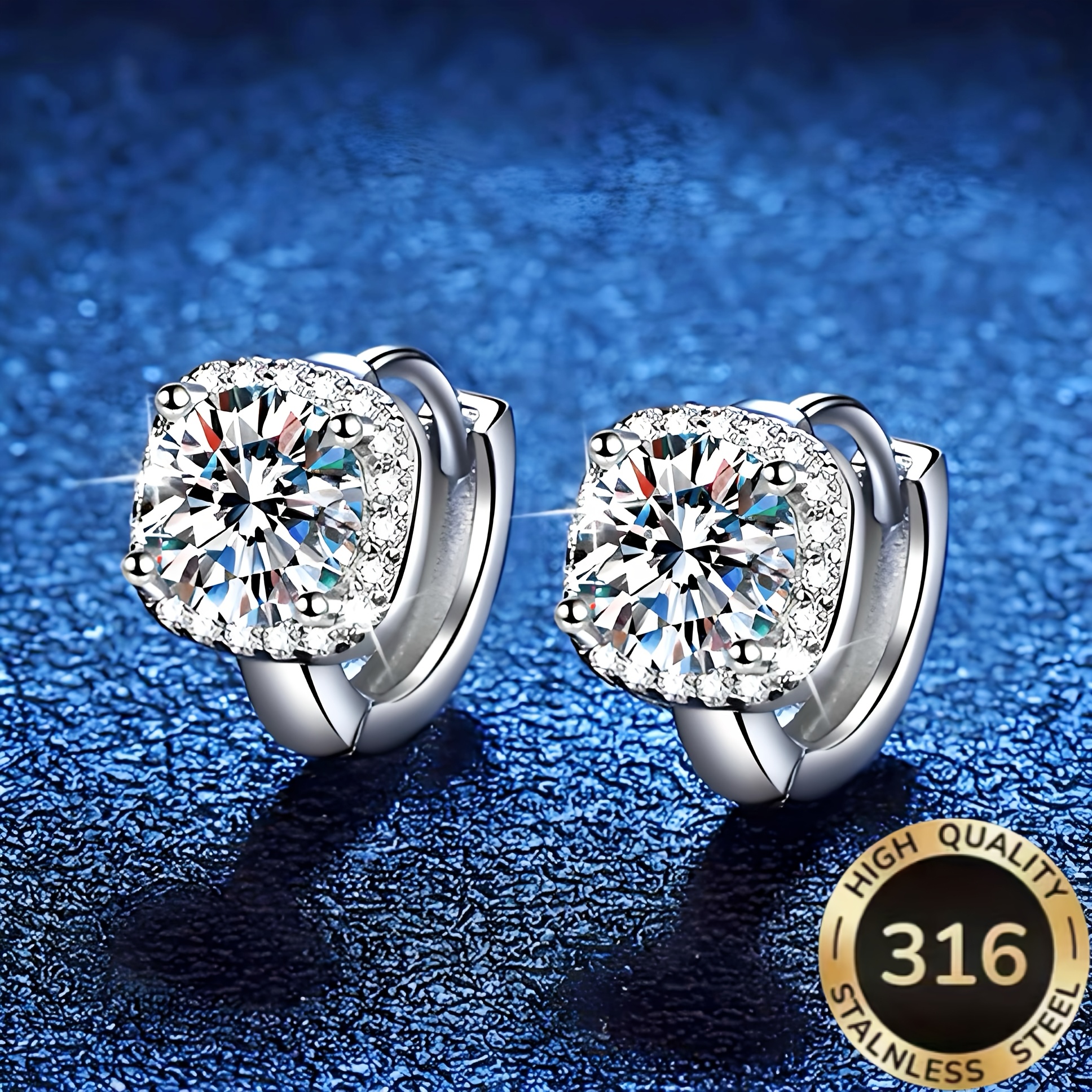 TEMU 1 par de aretes de aro para mujer de acero inoxidable 316 de calidad, hipoalergénicos, de lujo , elegantes, exquisitos y brillantes, con diseño