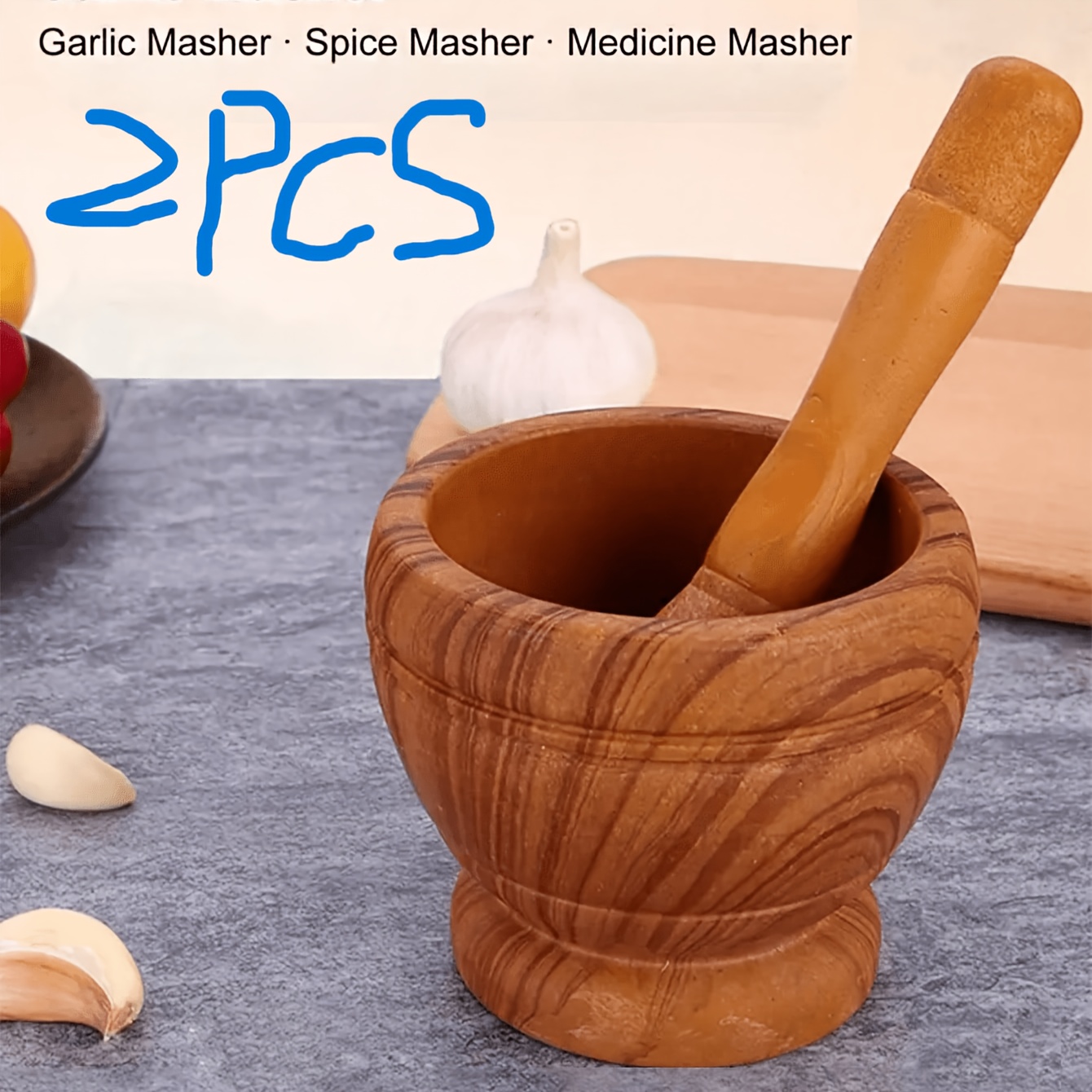 TEMU 2pcs Mortar And Pestle Set, Garlic Press Grinder, Seasoning Spice And Tool, Kitchen Gadget, Spice Grinder - Grinding Tool - Grinder - Available