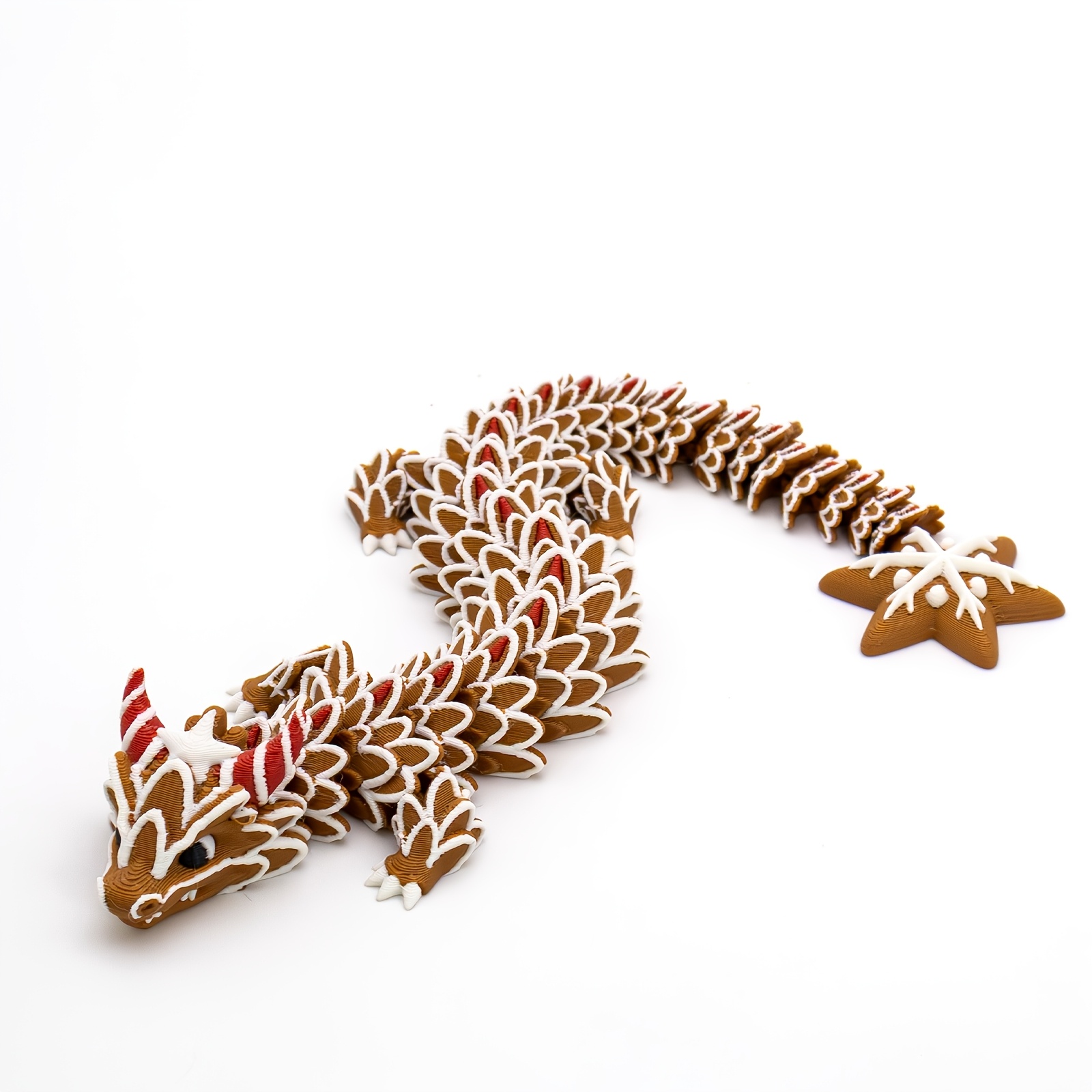 TEMU Dragon en pain d'épices de Noël, modèle de dragon articulé sur tout imprimé en 3D, décoration de bureau, jouet tendance, modèle flexible et