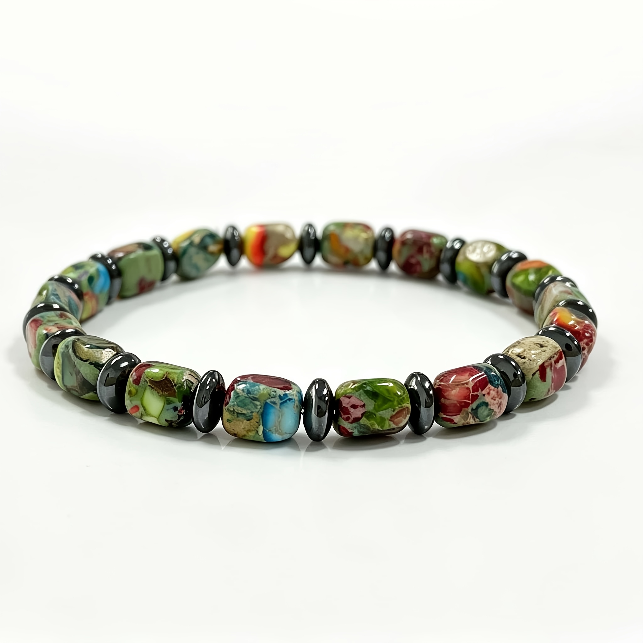 TEMU 1pc Xdsm Stone Bohemian Bead Bracelet - Natural Mixed Color Elastic Stretch, Natural Stone Beads Suitable For Christmas Gifts, Layered Jewelry