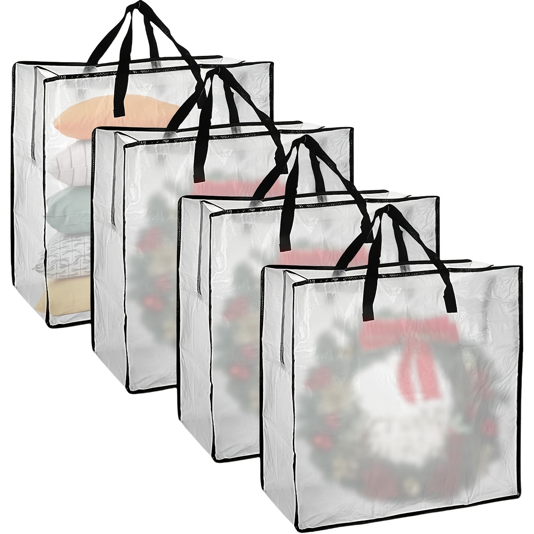 TEMU 4pcs Clear Wreath Storage Bags Moving Bag Blanket Comforter Clothes Bedding Storage Bags With Handle And Zipper Extra Large Heavy Duty Plastic