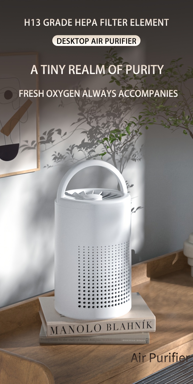 Air Purifier with HEPA Filter, Removes Smoke, Pollen, and Pet Hair, Eliminates Odors, Low Energy Consumption, Suitable for Bedrooms and Offices