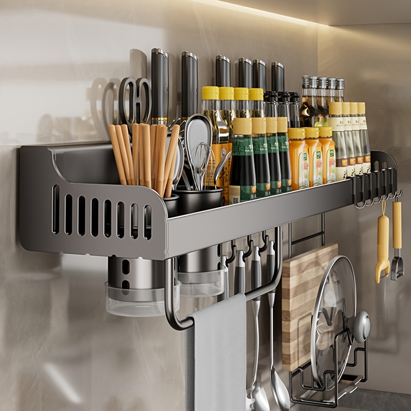 Especieros multifuncionales para cocina, montaje en pared, fuerte capacidad  de carga, con soportes para cuchillos, caja de condimentos y gancho