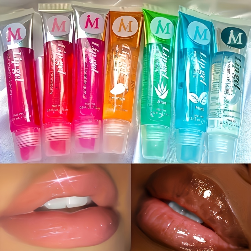 Set Of 12, Moisturizing Transparent Lip Gloss, VE, Rosehip, Argan, Mint, Aloe, Coconut Flavors, Transparent Lip Plumping Oil Gift Set, Containing Plant Squalene
