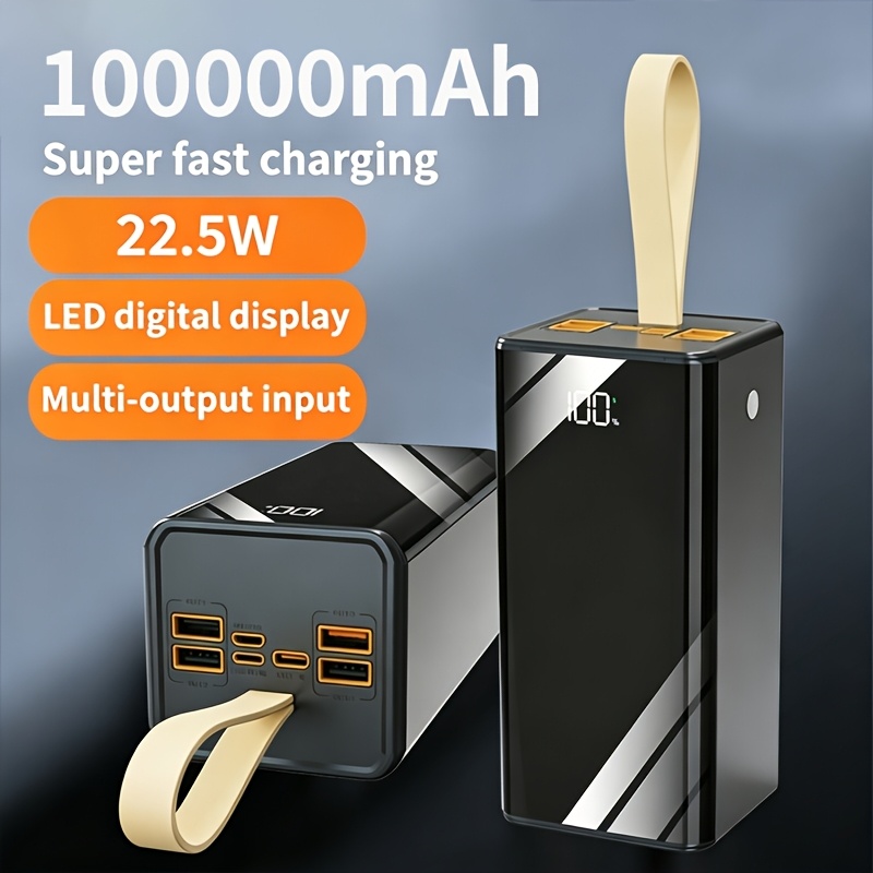 22.5w Fast Charge 100000mah Power Bank, Capacity Portable Charger With Led Display, External Battery For Travel Camping, Ce