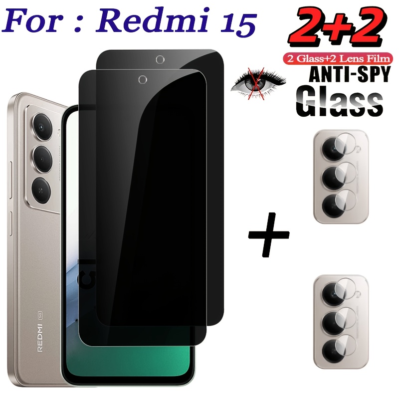 TEMU Pellicola 2+2 per Xiaomi Redmi 15 in Vetro Temperato con Privacy Glass a Colla Completa -Spionaggio per Redmi 15, Pellicola per per Redmi 15