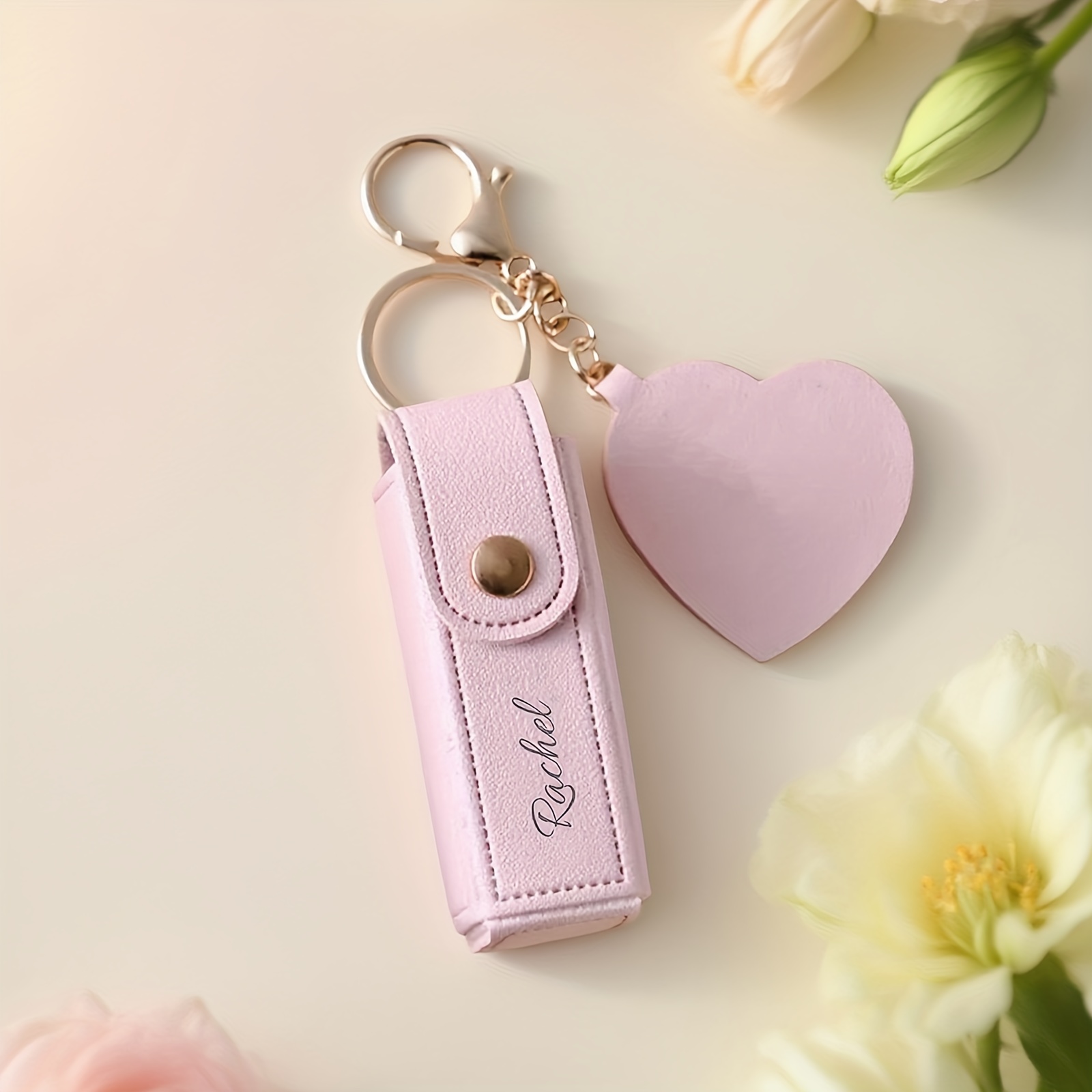 TEMU 1pc Custom Name Keychain, 1pc Small Heart Pendant, Suitable For Portable Lipsticks, 1pc Protective Lipstick Case, 1pc Cute And Easy-to-make