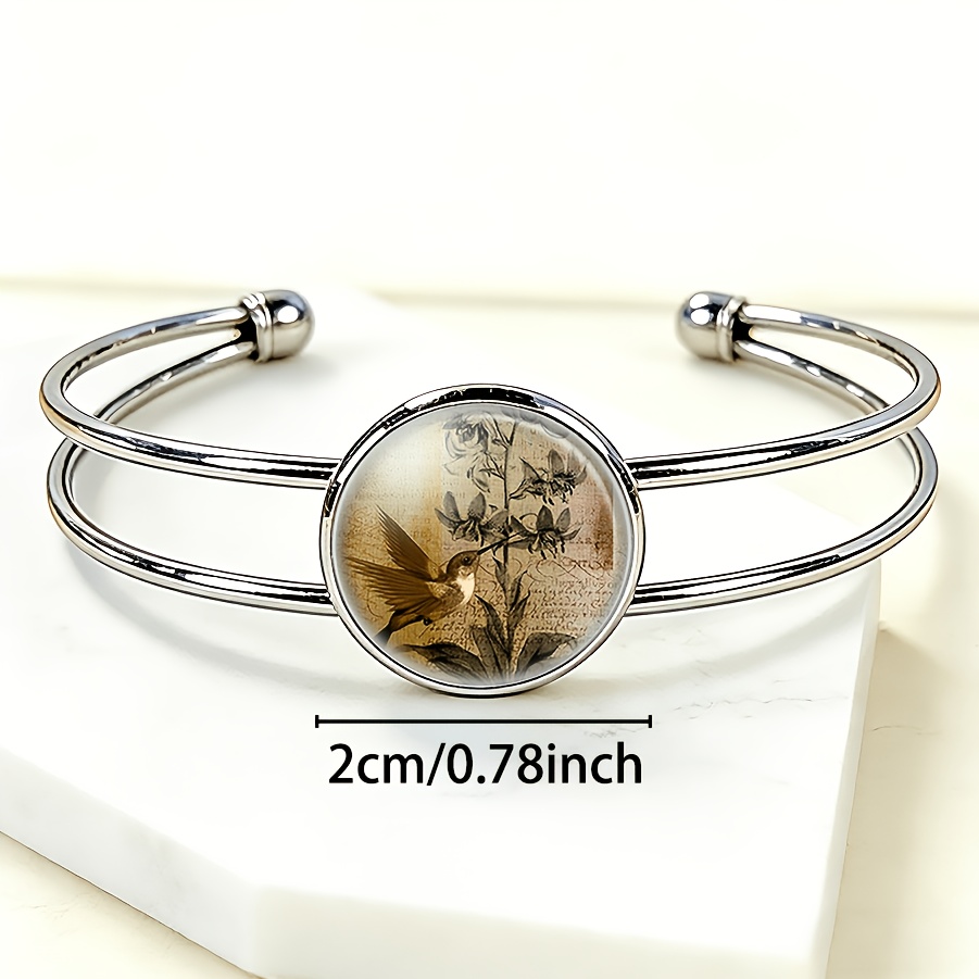 Women's Adjustable Open Bangle with Birds Flying Background