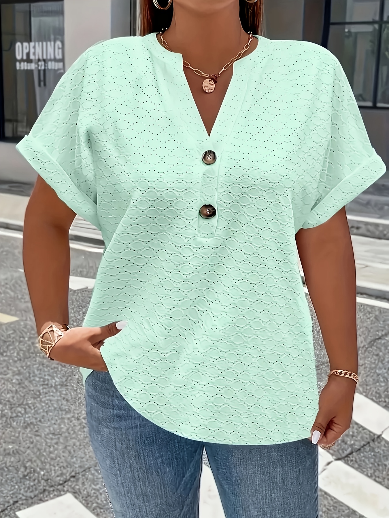 Women's Elegant Middle Eastern-Inspired Black Button-Front T-Shirt - Stand-Up Collar Short Sleeve Top, Machine Washable Spring/Summer Casual & Formal Wear, Ladies T Shirts, Versatile Top, Sophisticated Style, Durable Material, Fashion Top, Summer Wardrobe, Everyday Top, Buttonfront Top, Lightweight Top, Stylish Blouse, Fashionconscious Women