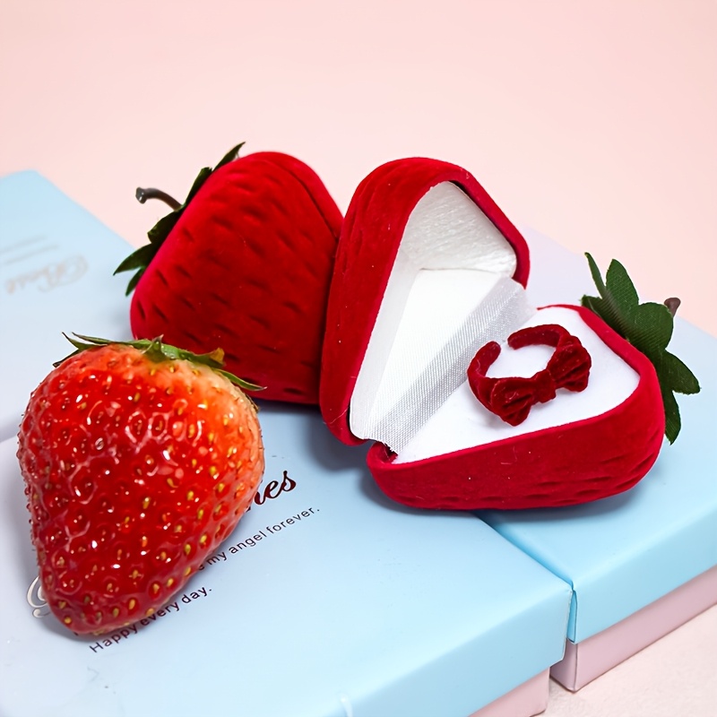 Cute Strawberry Jewelry Box for Rings, Plush Gift Packaging