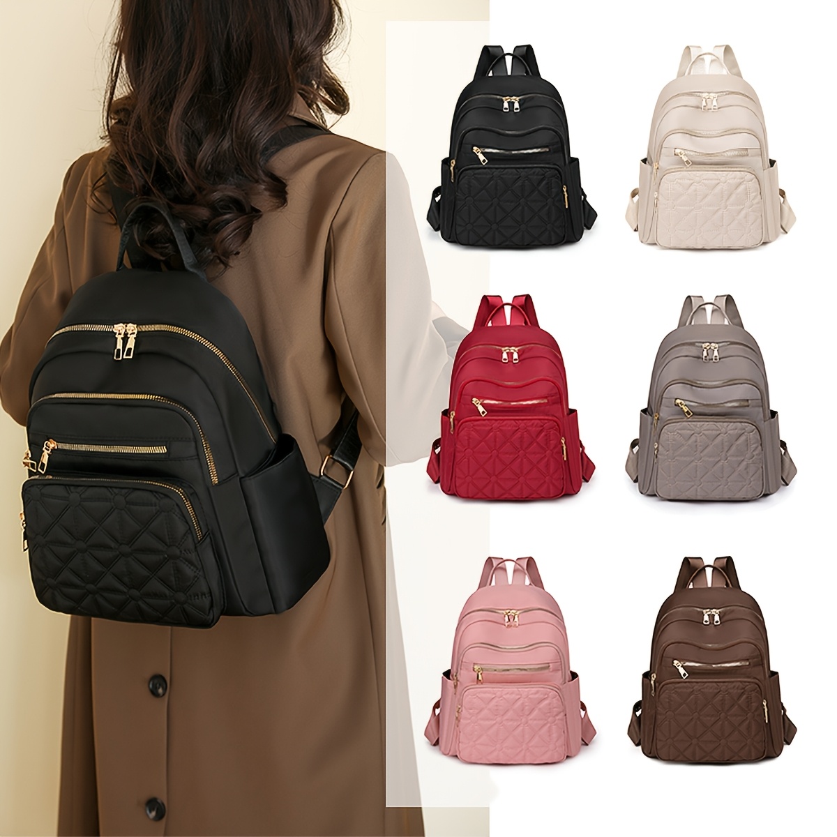 Quilted Mini Backpack Large Capacity Multi Compartment Adjustable Straps BAGSMART Backpack Purses for Women,Lightweight Quilted Mini  main image 4