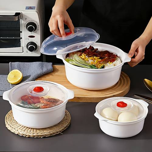 microwave grade pp5 plastic bowl with lid microwaveable round dish suitable for soup rice vegetables noodles dumplings steaming buns quick 1 3 min for office kitchens