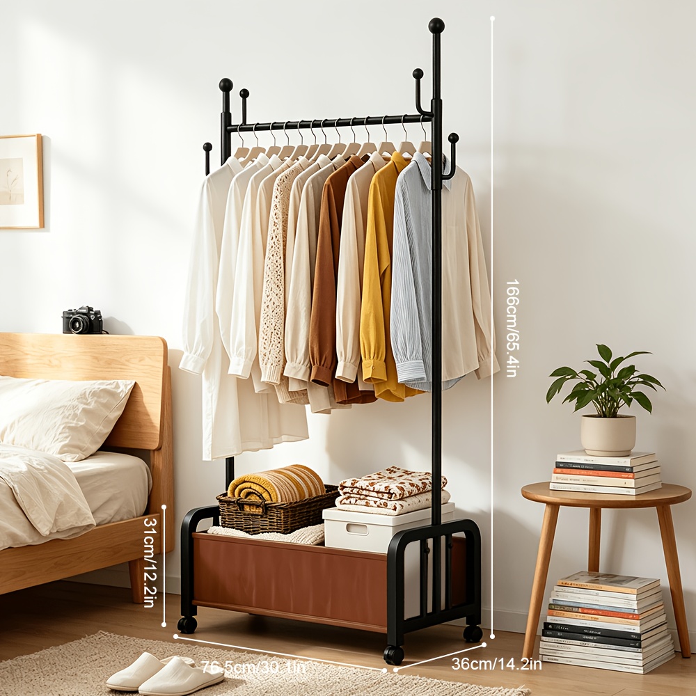 TEMU Multifunctional Garment Rack With Bottom Storage Bag And Side Hooks, Heavy Duty Freestanding Clothing Organizer For Bedroom, Hallway, Portable