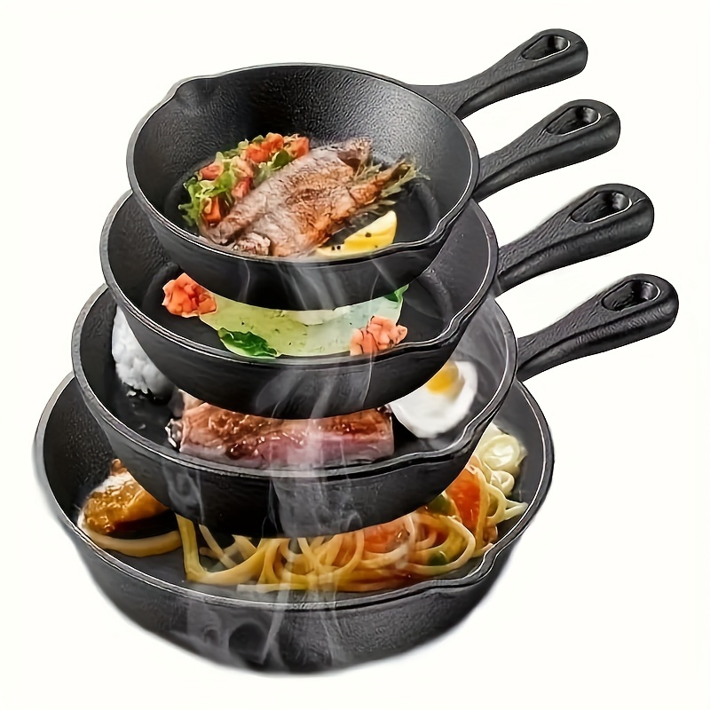 

4pcs Cast Iron Set - Pre- With Handles For Frying, & Baking, Dishwasher Safe, Ideal For Apple Pies & Cheese Omelets, Multifunctional Kitchen Utensils, Indoor & Outdoor Cooking, Food Supply Equipment