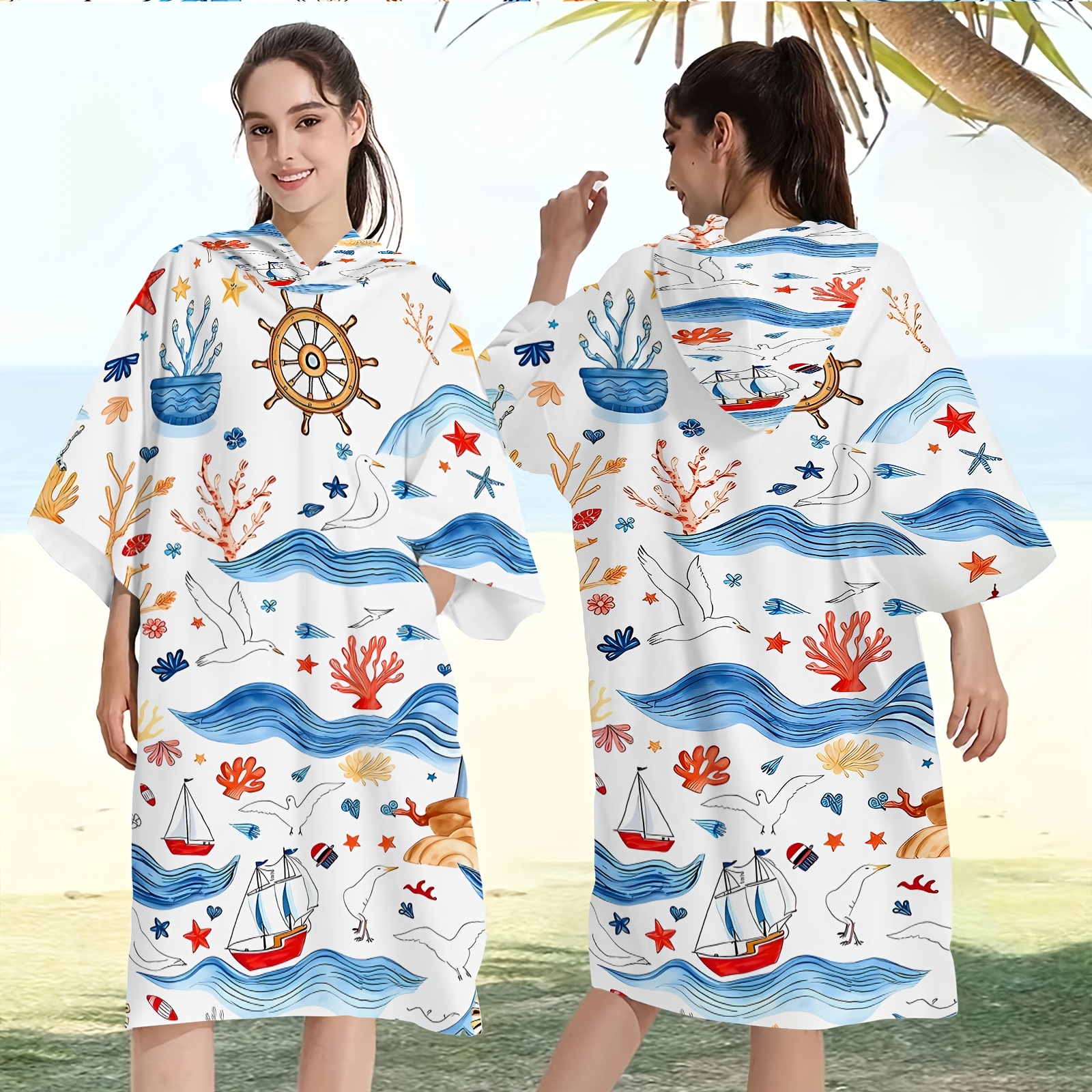 1pc nautical pattern printed bath towel hooded cape quick - Temu Bahrain