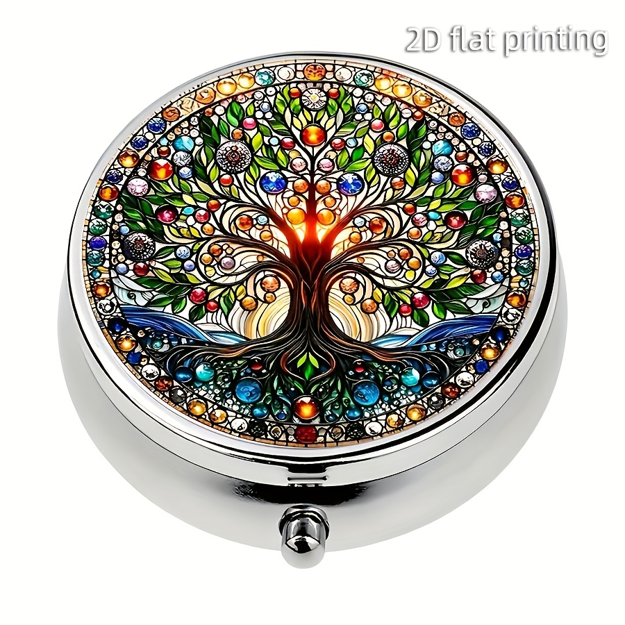 1pc A Beautiful Round Pill Box, Mini Pill Box, 3 Compartment Pill Organizer, Household Portable Storage Box, For Pockets Purses Travel Unique Gift