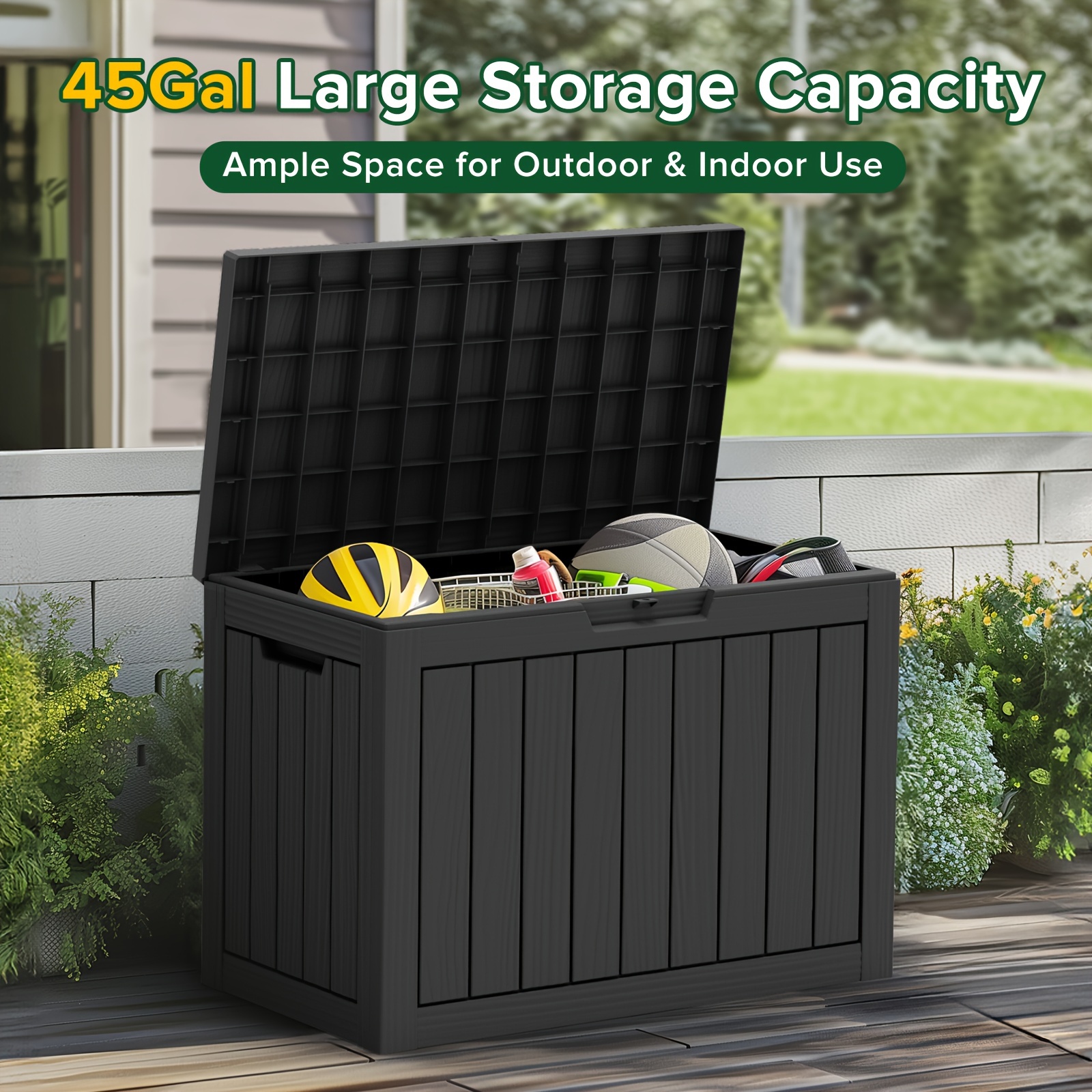 

45 Gallon Deck Box, Indoor And Outdoor Storage Box With Padlock For Patio Furniture, Pool Supplies, Garden Tools, Weatherproof And Uv Resistant