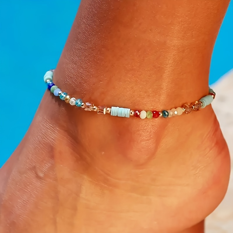 

1pc Bohemian Style Handmade Beaded Ankle Bracelet, Colorful Fashionable Beach Anklet With Multicolored Beads And Adjustable Chain