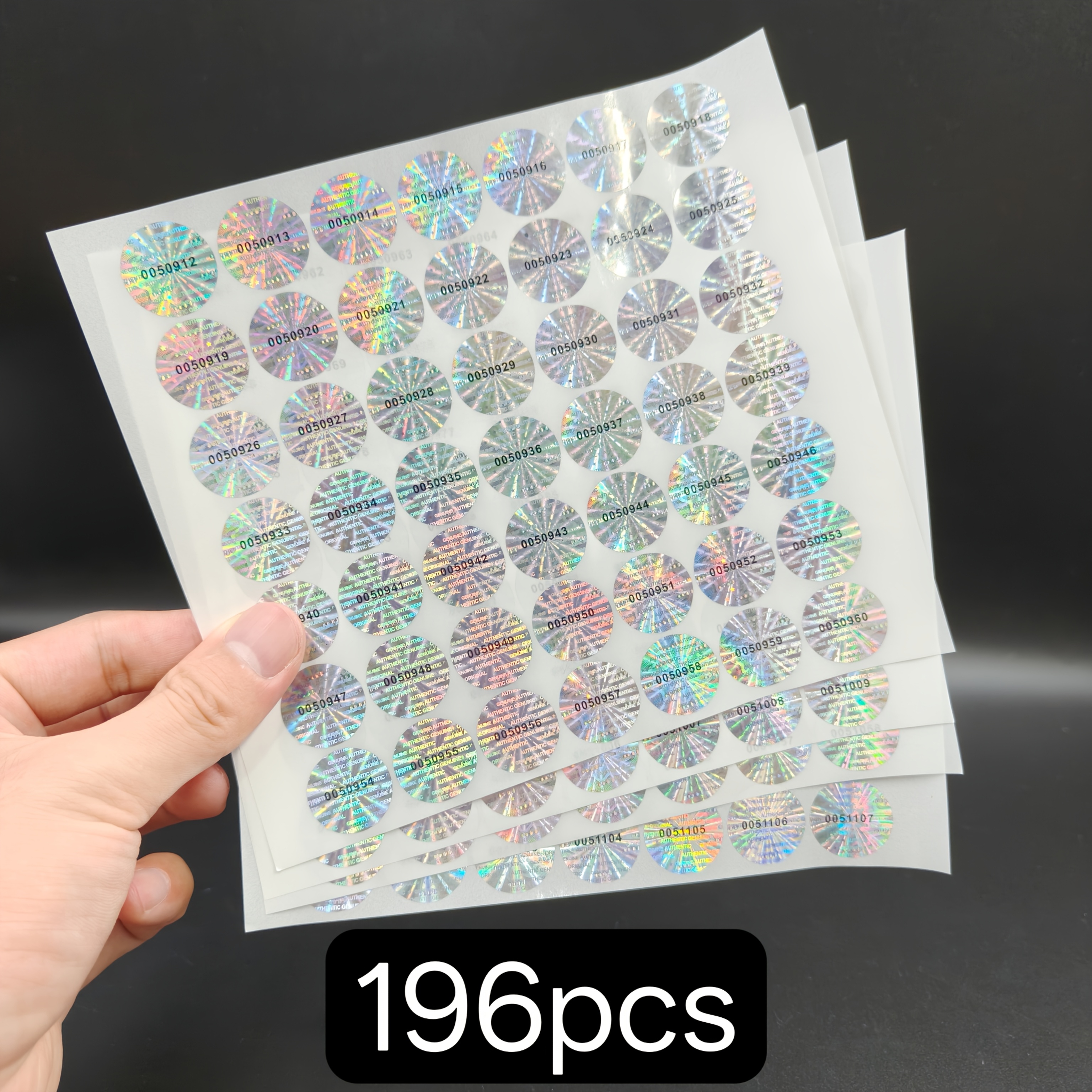 Image of 196/392/980pcs Holographic Anti-security Labels，20x20mm Round Seals Stickers， Genuine Authentic Silver Holographic Labels With Serial Number, Single Use.