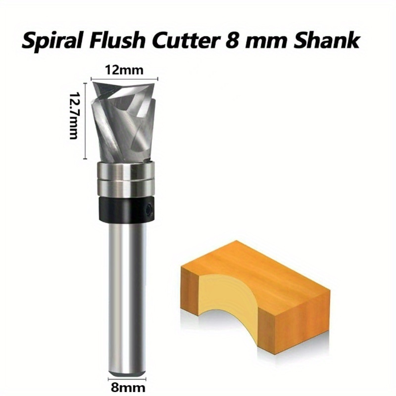 Solid Carbide Compression Spiral Cutter | 8mm Shank, 12.7mm Cutting Length, D=12mm, Ball Bearing Top, For Woodworking Flush Surface/copy Milling | Brand: Pta