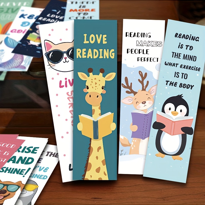 

30pcs Cute Animal Bookmarks - Cartoon Penguin & Kitten Designs, Paper Reading Markers For Use