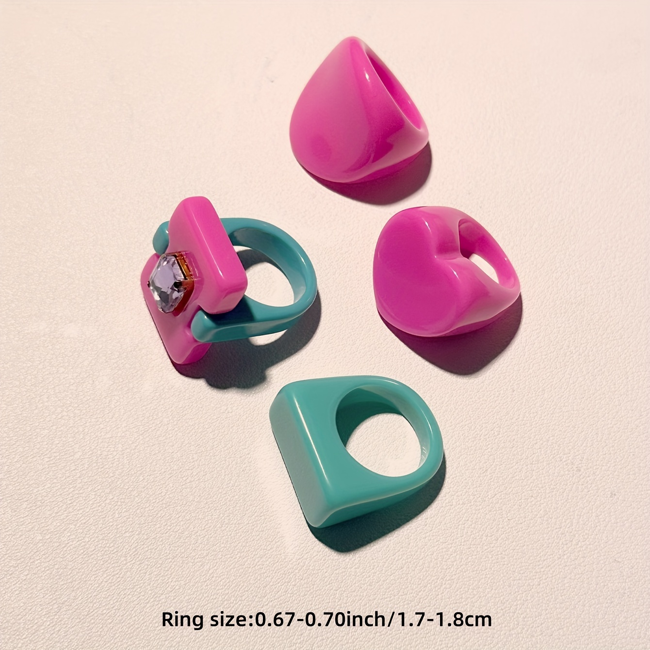 4pc Cute Pink Resin Ring Set for Women, Daily Matching