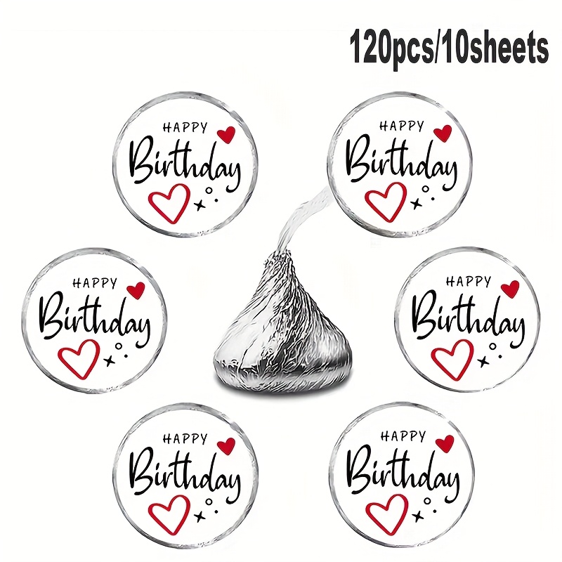 Image of 120 Stickers/10 Sheets, Flavored Candy Labels, Birthday Stickers - Minimalist Red With Happy Birthday Text, Suitable For Birthday Party Gifts, Birthday Candy Labels