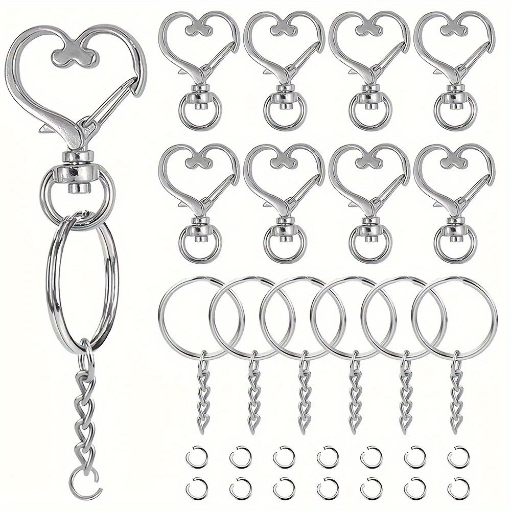 

150pcs Heart Shaped Keychain Swivel Snap Hook Set Metal Silvery Keychain Lobster Clasp Split Key Rings