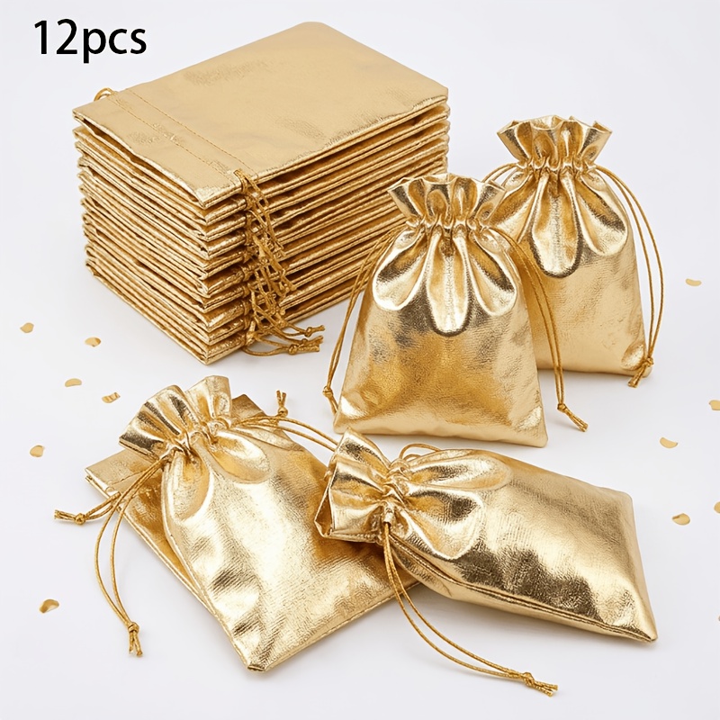 TEMU Sacchetti regalo dorati con coulisse 12 pezzi, bustine natalizie con coulisse, adatti per gioielli, regali di Natale, piccoli doni, matrimoni e